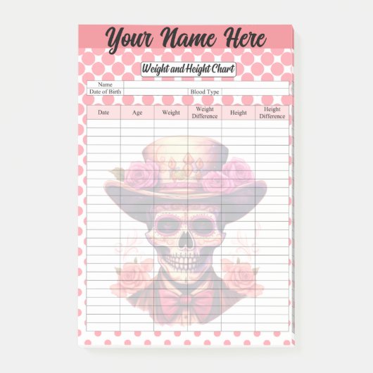 Schattigee Sugar Skull Gewicht en Hoogte Tracker Post-it® Notes (Voorkant)