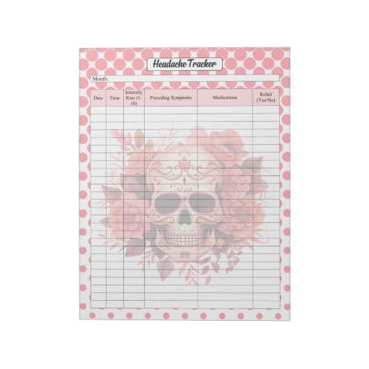 Schattigee Sugar Skull Hoofdpijn Tracker Notitieblok (Linkerzijde)