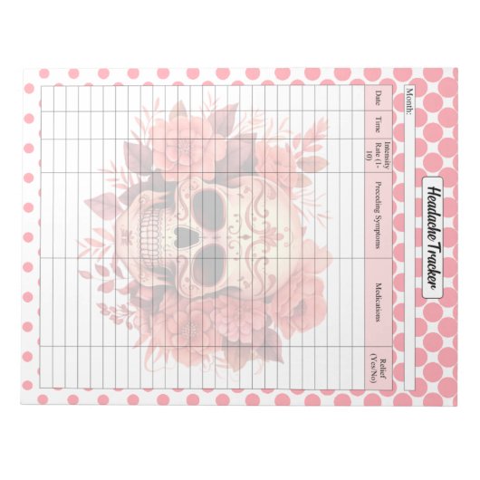 Schattigee Sugar Skull Hoofdpijn Tracker Notitieblok (Voorkant)