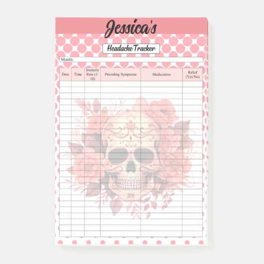 Schattigee Sugar Skull Hoofdpijn Tracker Post-it® Notes (Voorkant)