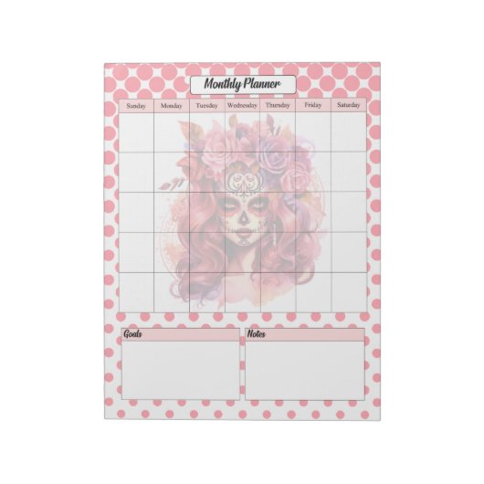 Schattigee Sugar Skull maandelijkse planner Notitieblok (Linkerzijde)