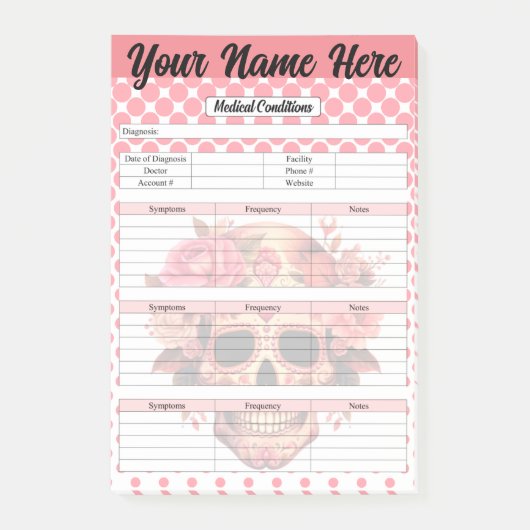 Schattigee Sugar Skull medische conditie notities Post-it® Notes (Voorkant)
