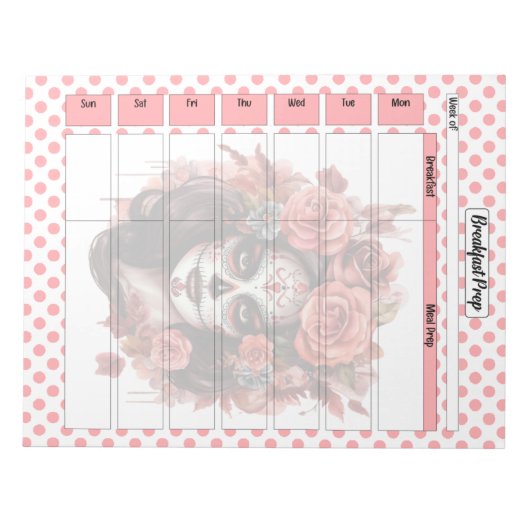 Schattigee Sugar Skull Ontbijtmaaltijd Prep Notitieblok (Voorkant)