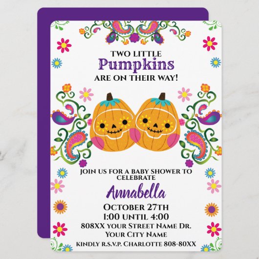 Schattigee Sugar Skull Pumpkin Halloween Baby Twin Kaart (Voorkant / Achterkant)