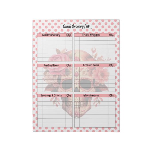 Schattigee Sugar Skull Snelle boodschappenlijst Notitieblok (Linkerzijde)