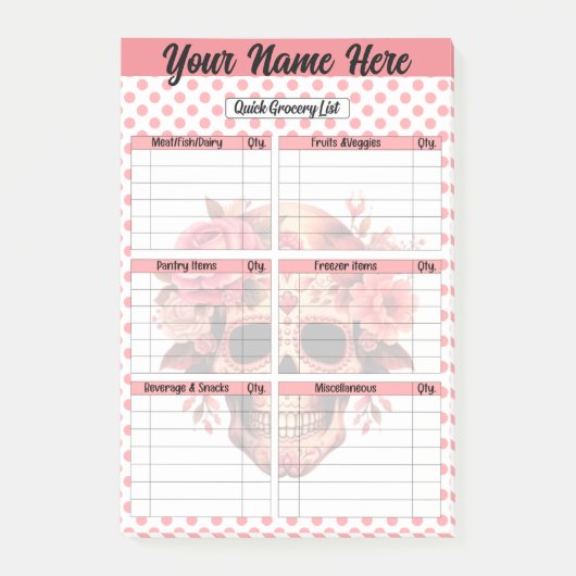 Schattigee Sugar Skull Snelle boodschappenlijst Post-it® Notes (Voorkant)
