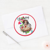Schattigee Sugar Skull Verjaardag Ronde Sticker (Envelop)