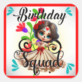 Schattigee Sugar Skull Verjaardag Vierkante Sticker (Voorkant)