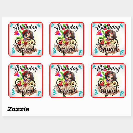 Schattigee Sugar Skull Verjaardag Vierkante Sticker (Vel)