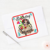 Schattigee Sugar Skull Verjaardag Vierkante Sticker (Envelop)