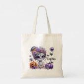 Schattigee Sugar Skull Witch gepersonaliseerde tra Tote Bag (Achterkant)