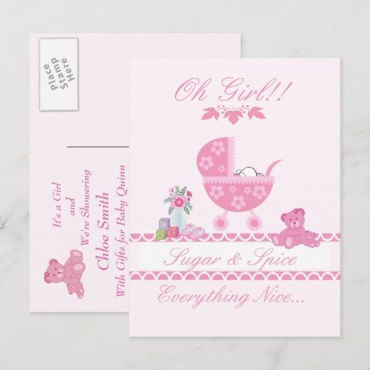 Schattigee "Sugar Spice" Baby shower Uitnodiging/B Uitnodiging Briefkaart (Voorkant / Achterkant)