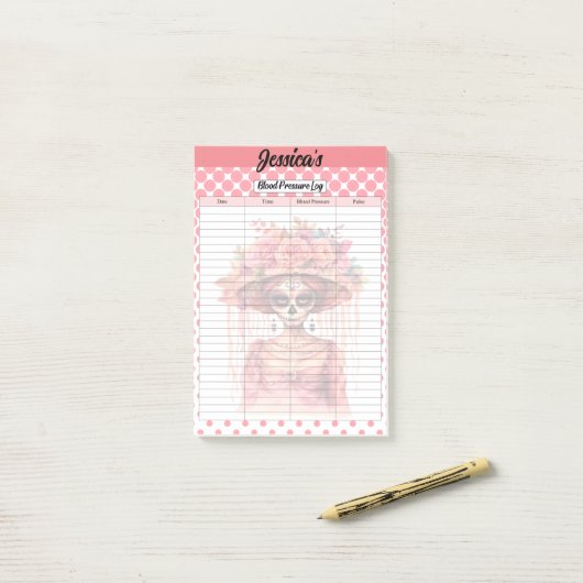 Schattigee suiker schedel bloeddruk log post-it® notes (Op bureau)