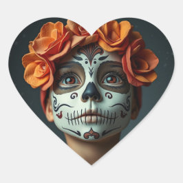 Schattigee suikerschedel meisje, Halloween Hart Sticker
