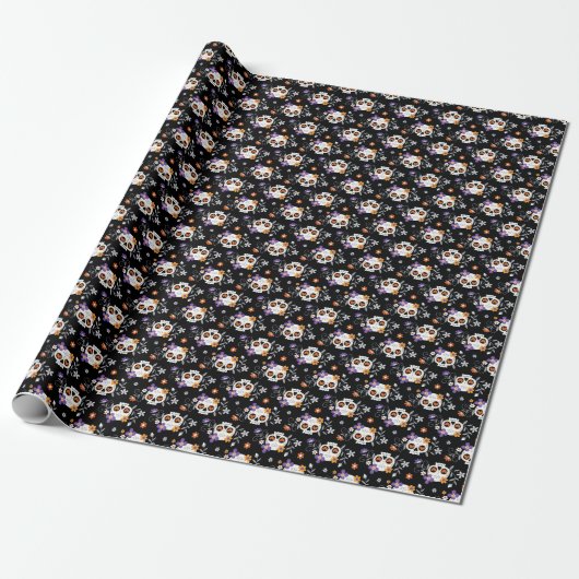 Schattigee suikerschedels met de hand getrokken cadeaupapier (Uitgerold)