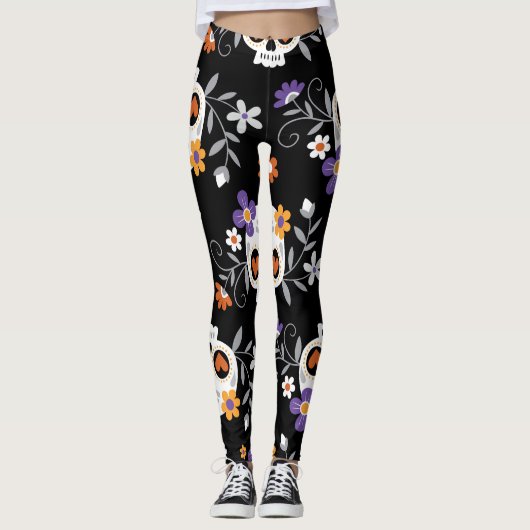 Schattigee suikerschedels met de hand getrokken leggings (Voorkant)