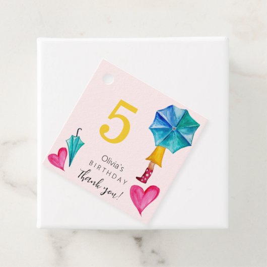 Schattigee SUmbrella Meisje Waterverf Illustratie Bedankjes Labels (In situ)