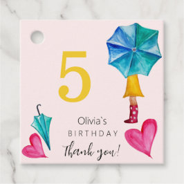 Schattigee SUmbrella Meisje Waterverf Illustratie Bedankjes Labels