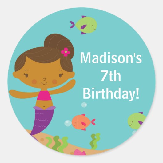 Schattigee Summer Pool Zeemeermin Verjaardag Stick Ronde Sticker (Voorkant)