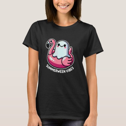 Schattigee Summerween Vibes Ghost op Flamingo Floa T-shirt (Voorkant)
