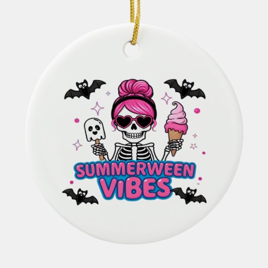Schattigee Summerween Vibes Skeleton IceCream Summ Keramisch Ornament (Voorkant)