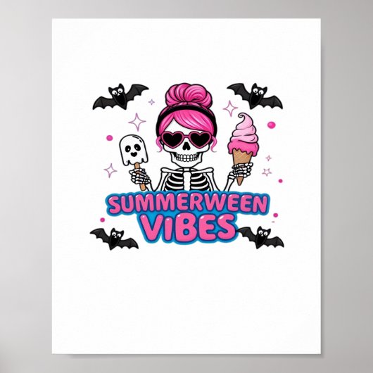 Schattigee Summerween Vibes Skeleton IceCream Summ Poster (Voorkant)