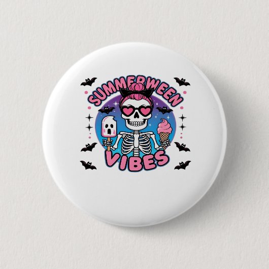 Schattigee Summerween Vibes Skeleton IceCream Summ Ronde Button 5,7 Cm (Voorkant)