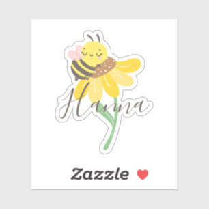 Schattigee Sunflower & Bee Script Naam Sticker