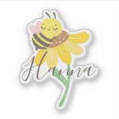 Schattigee Sunflower & Bee Script Naam Sticker (Voorkant)