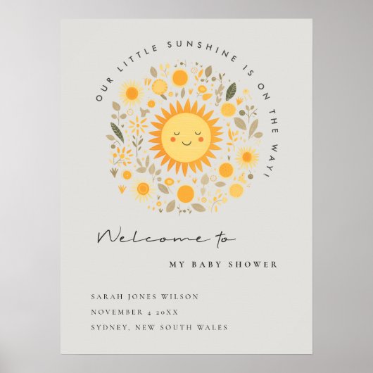 Schattigee Sunshine Boho Sun Baby shower Welkom Poster (Voorkant)
