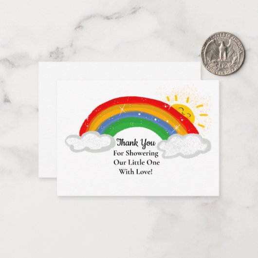 Schattigee Sunshine Rainbow Dank u kaart Notitiekaartje (Voorkant / Achterkant in situ)