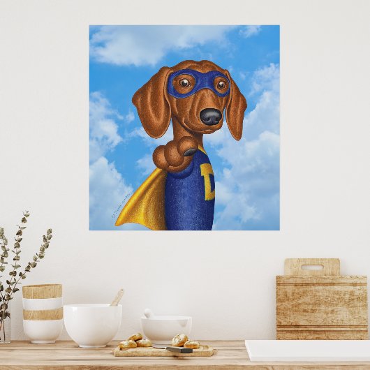 Schattigee superheld Dachshund Poster (Keuken)
