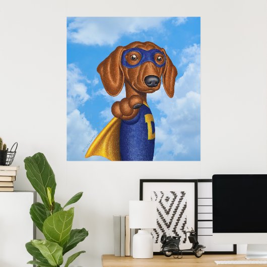 Schattigee superheld Dachshund Poster (Thuiskantoor)