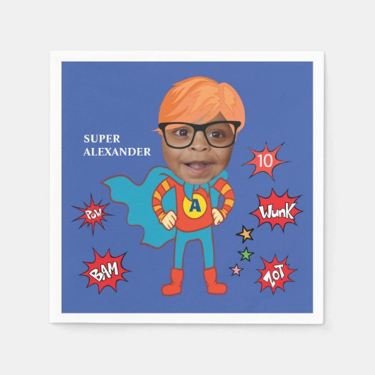 Schattigee Superheld 💥 Kleurrijke Verjaardagsfoto Servet (Voorkant)