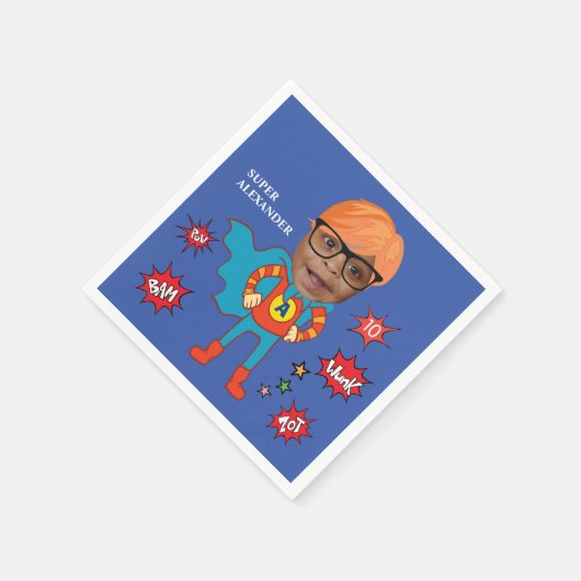 Schattigee Superheld 💥 Kleurrijke Verjaardagsfoto Servet (Hoek)