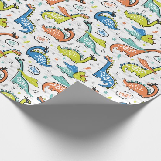 Schattigee superhelden dinosaurussen cadeaupapier (Hoek)