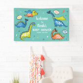 Schattigee superhelden dinosaurussen op Aqua Blue Spandoek (Insitu)