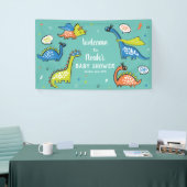 Schattigee superhelden dinosaurussen op Aqua Blue Spandoek (Beurs)