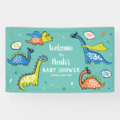 Schattigee superhelden dinosaurussen op Aqua Blue Spandoek (Horizontaal)