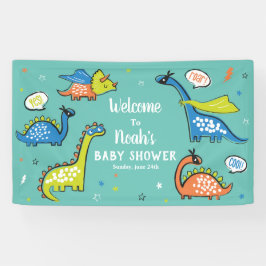 Schattigee superhelden dinosaurussen op Aqua Blue Spandoek