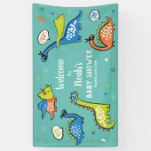 Schattigee superhelden dinosaurussen op Aqua Blue Spandoek (Verticaal)