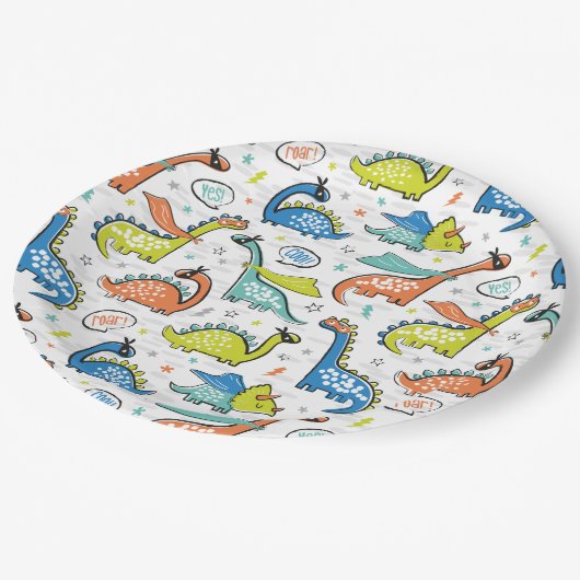 Schattigee superhelden dinosaurussen papieren bordje (Gekanteld)