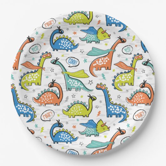 Schattigee superhelden dinosaurussen papieren bordje (Voorkant)