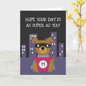 Schattigee superheldenhond met Monogram Boys Verja Kaart (Gele Bloem)