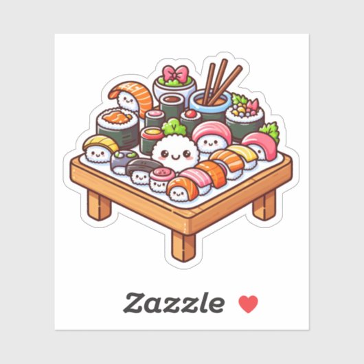 Schattigee sushi-feest op maat gesneden vinyl Stic Sticker (Vel)