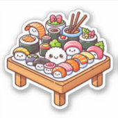 Schattigee sushi-feest op maat gesneden vinyl Stic Sticker (Voorkant)