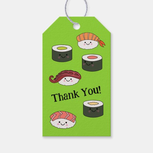Schattigee Sushi Kinder 1e verjaardagsfeest Cadeaulabel (Voorkant)