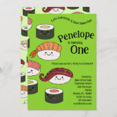 Schattigee Sushi Kinder 1e verjaardagsfeest Kawaii Kaart (Voorkant / Achterkant)