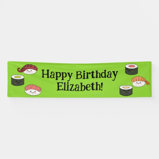 Schattigee Sushi Kinder 1e verjaardagsfeest Spandoek (Horizontaal)