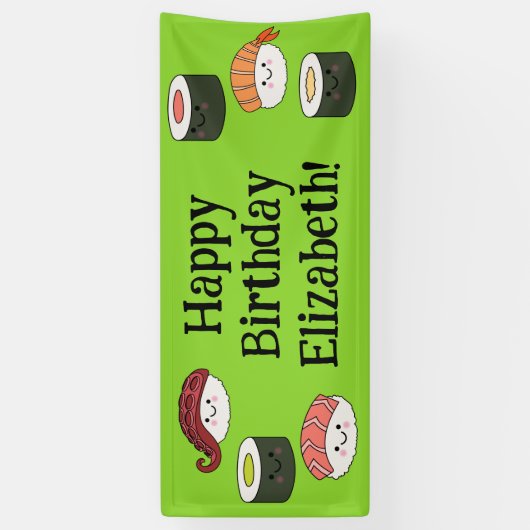 Schattigee Sushi Kinder 1e verjaardagsfeest Spandoek (Verticaal)